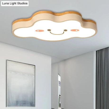 Smiling Cloud Led Ceiling Mount Lamp - Acrylic Cartoon Light Fixture For Kids Bedrooms In White