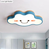 Smiling Cloud Led Flush Mount Ceiling Light - Frosted Acrylic Bedroom Lighting Fixture For Kids Blue