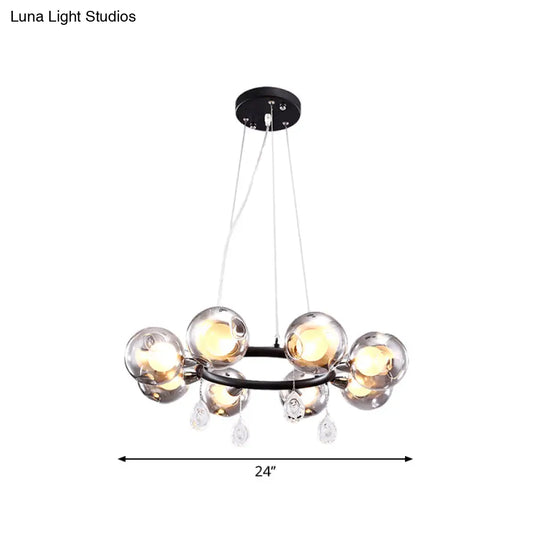 Smoke Glass Modernist Ball Chandelier Pendant With 6/8 Led Lights Black Finish