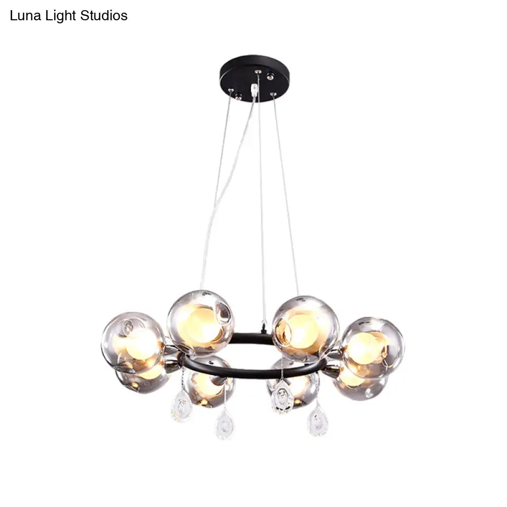 Smoke Glass Modernist Ball Chandelier Pendant With 6/8 Led Lights Black Finish