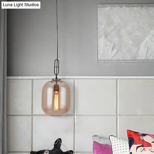 Industrial Oblong Ceiling Light - 1 Head 10/14 Wide Smoke Gray/Cognac Glass Suspension Pendant