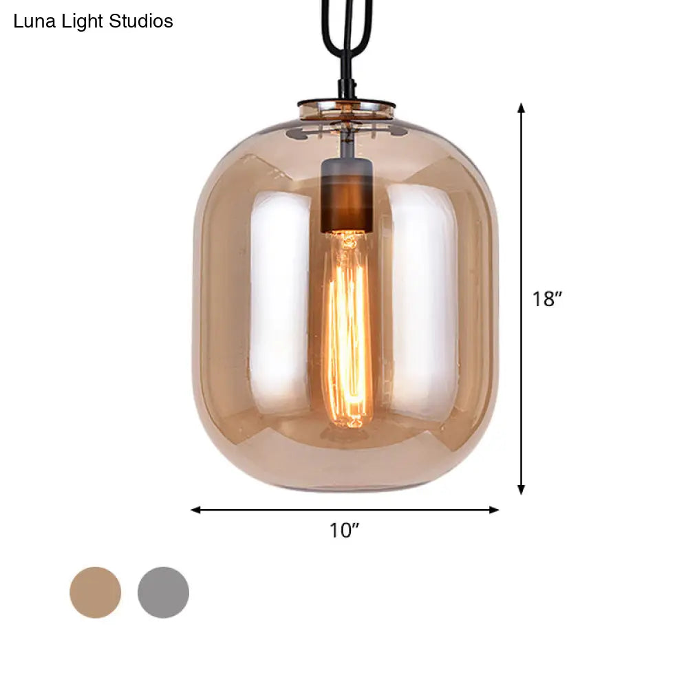 Industrial Oblong Ceiling Light - 1 Head 10/14 Wide Smoke Gray/Cognac Glass Suspension Pendant