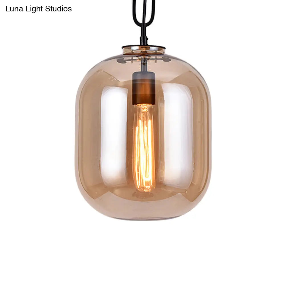 Industrial Oblong Ceiling Light - 1 Head 10/14 Wide Smoke Gray/Cognac Glass Suspension Pendant
