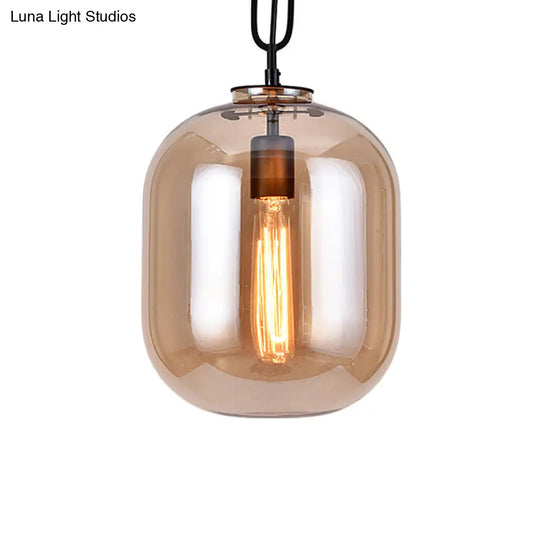 Industrial Oblong Ceiling Light - 1 Head 10/14 Wide Smoke Gray/Cognac Glass Suspension Pendant