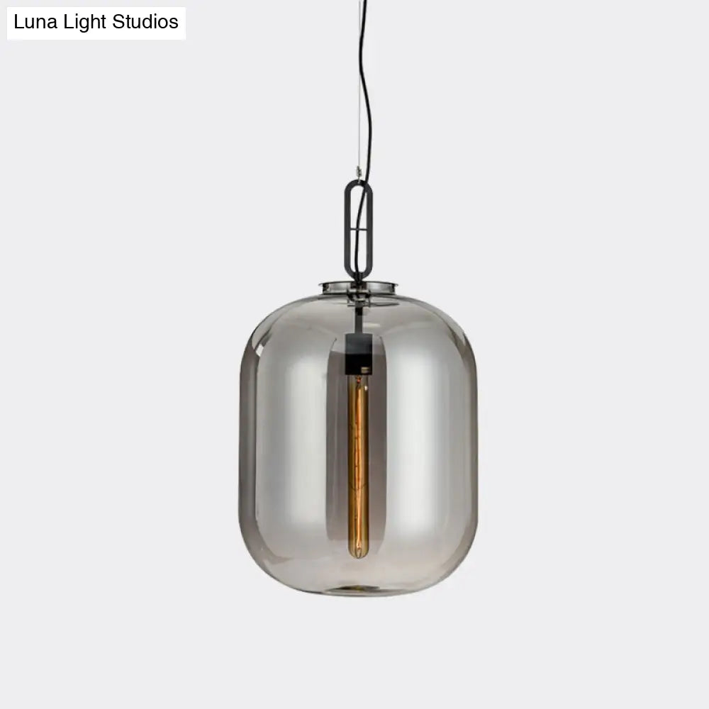Industrial Oblong Ceiling Light - 1 Head 10/14 Wide Smoke Gray/Cognac Glass Suspension Pendant