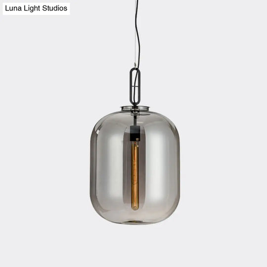 Industrial Oblong Ceiling Light - 1 Head 10/14 Wide Smoke Gray/Cognac Glass Suspension Pendant