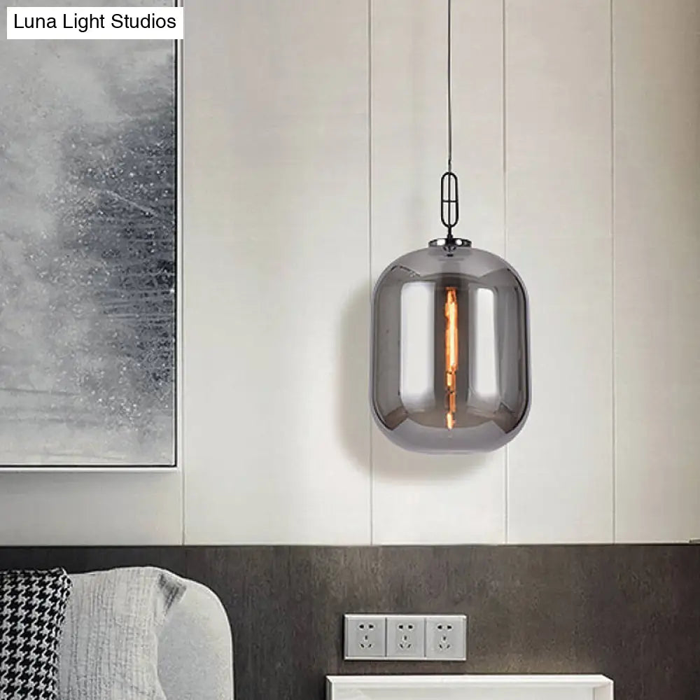 Industrial Oblong Ceiling Light - 1 Head 10/14 Wide Smoke Gray/Cognac Glass Suspension Pendant Gray