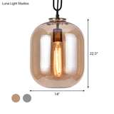 Smoke Gray/Cognac Glass Industrial Ceiling Pendant Lamp - 1 Head 10’/14’ Wide
