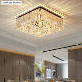 Smoke Gray Crystal Flush Mount With Flower Droplet - 7 Head Modern Light Fixture For Bedrooms