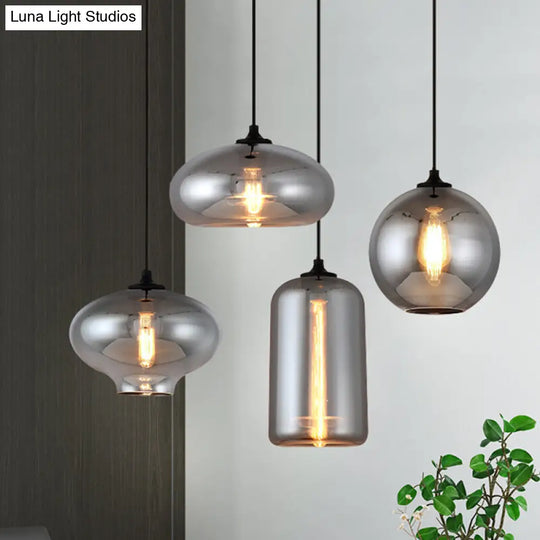 Smoke Gray Mini Pendant Light - Modern Glass Ceiling Fixture For Bars And Cafes With 1 Head