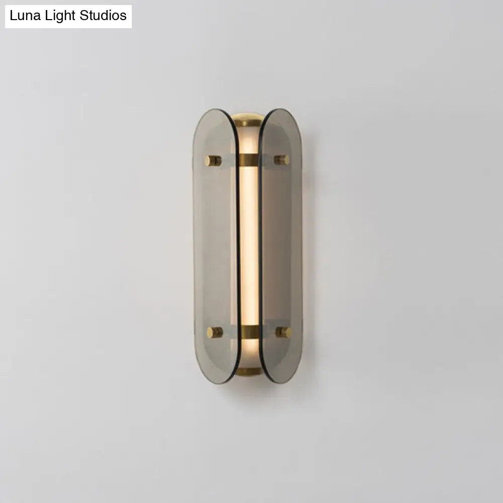 Smoke Gray Glass Pill Capsule Bedside Sconce - Minimalist 1-Bulb Wall Mounted Lamp