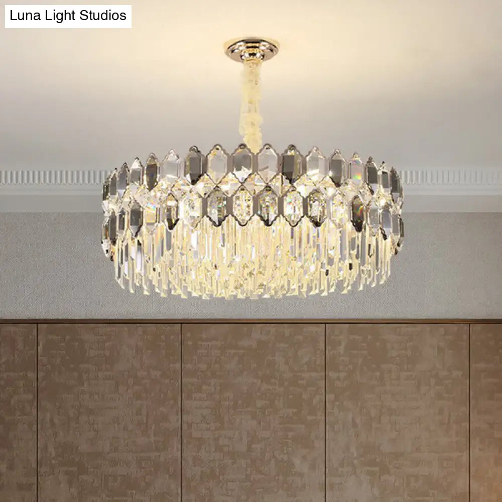 Modern Tiered Smoke Grey Crystal Chandelier: Luxurious Ceiling Light For Living Room