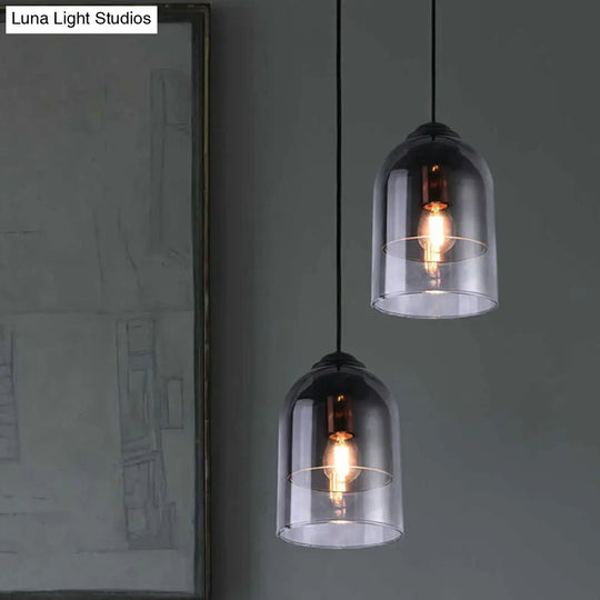 Modern Smoke Grey Glass Pendant Lighting - Cloche: Single Head Black Hanging Light Fixture