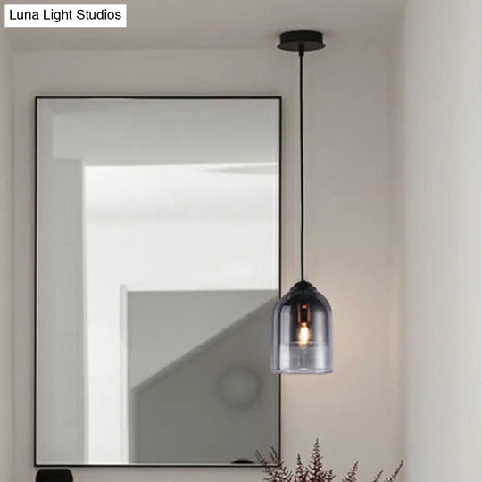 Modern Smoke Grey Glass Pendant Lighting - Cloche: Single Head Black Hanging Light Fixture