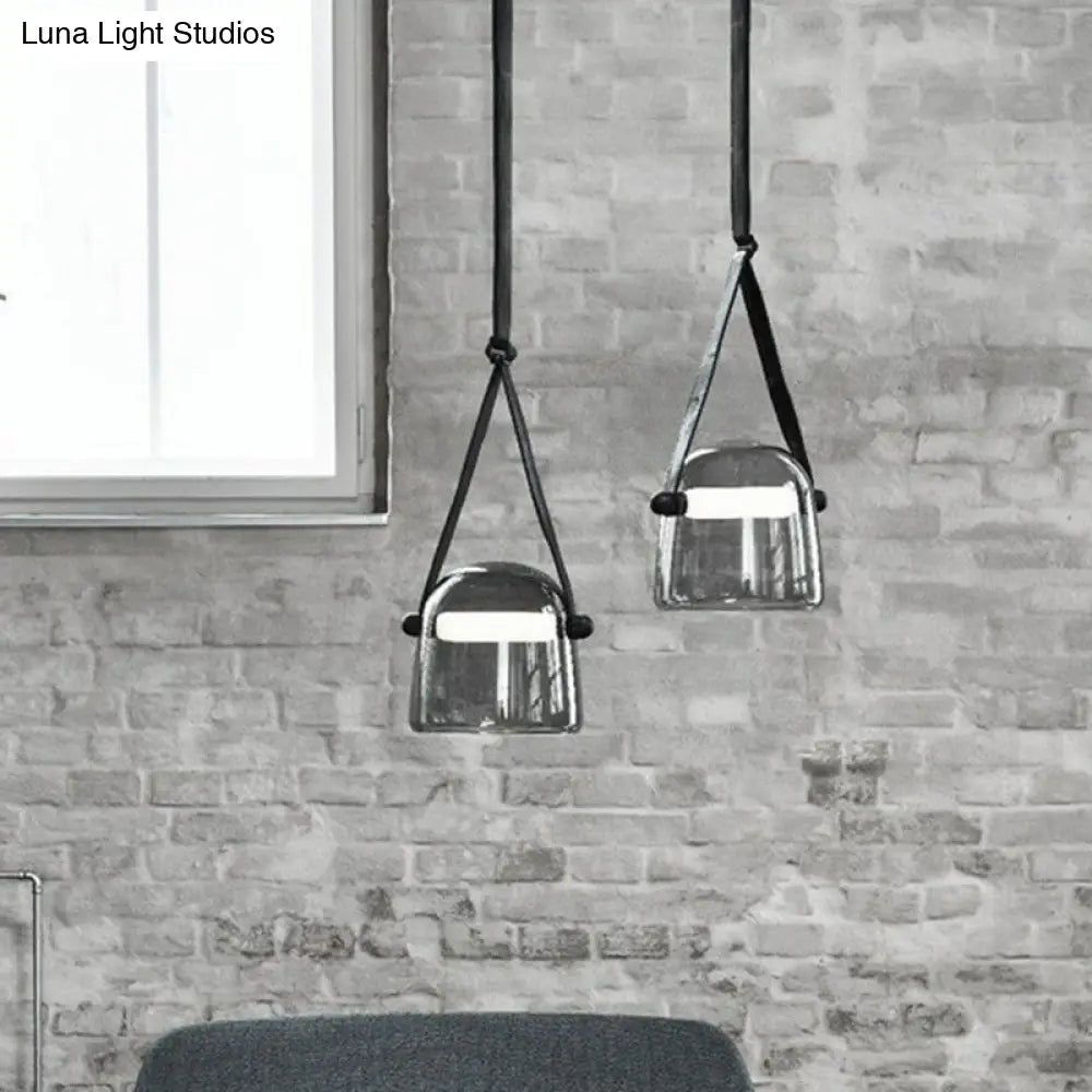 Smoke Grey Glass Pendulum Light With Nordic Design And Adjustable Strap