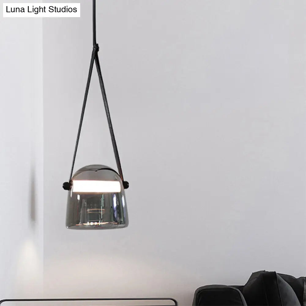 Smoke Grey Glass Pendulum Light With Nordic Design And Adjustable Strap