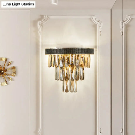 Smoke Grey Led Crystal Block Wall Sconce: Modern Lighting For Living Room