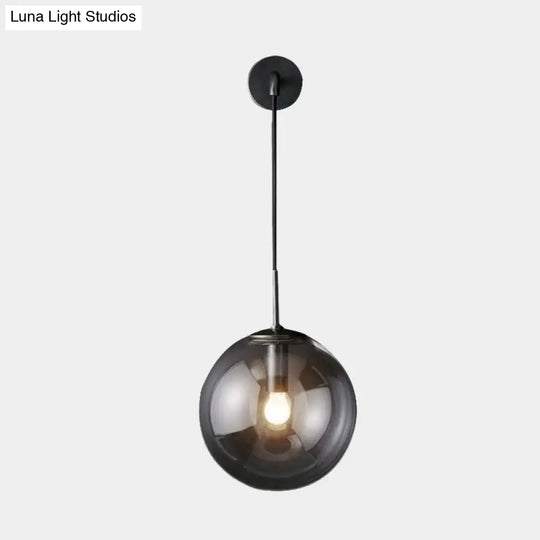 Smoked Glass Sconce Light: Modern Wall Lighting Fixture With 1 Bulb In Black/Brass 8/10 - Ideal For