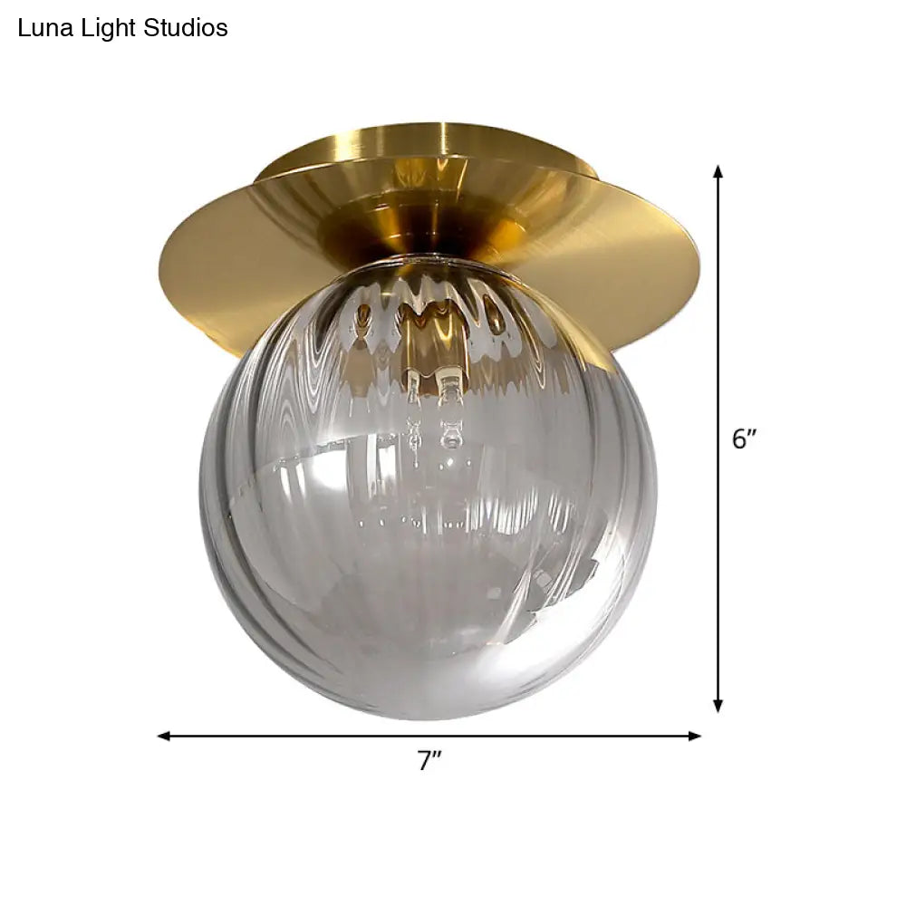Smoked Water Glass Corridor Flushmount Lighting: Gold Finish Ceiling Lamp