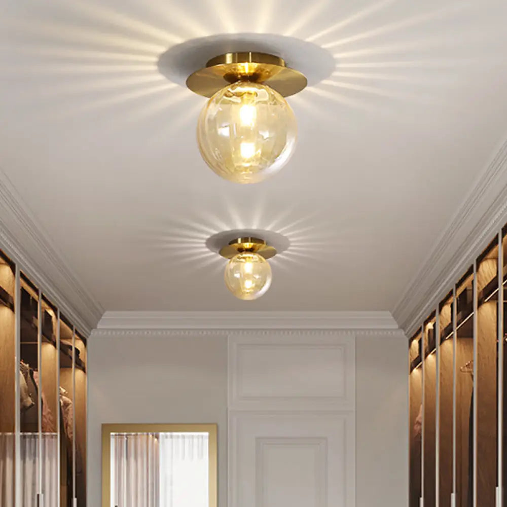 Smoked Water Glass Corridor Flushmount Lighting: Gold Finish Ceiling Lamp