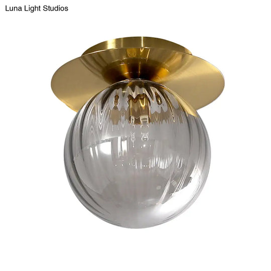 Smoked Water Glass Corridor Flushmount Lighting: Gold Finish Ceiling Lamp