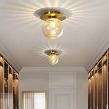 Smoked Water Glass Corridor Flushmount Lighting: Gold Finish Ceiling Lamp
