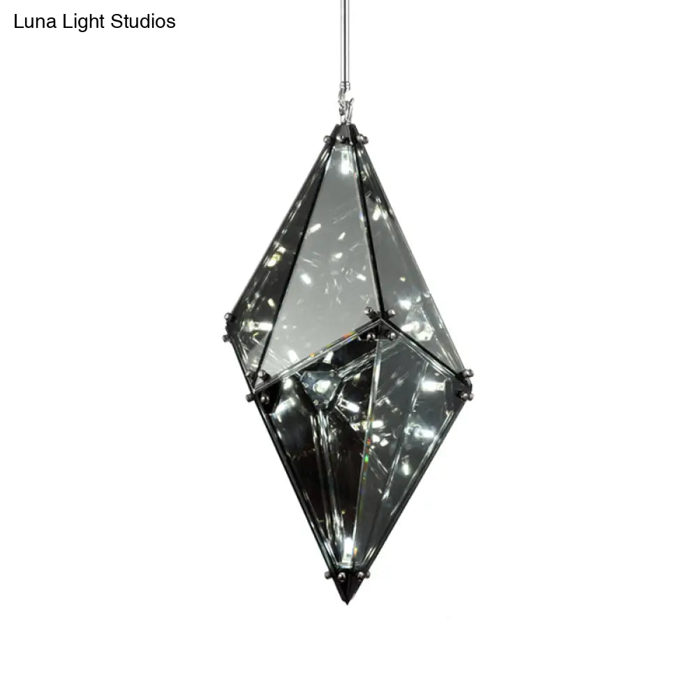 Smoky Grey Glass Gemstone Down Lighting Pendant In Post-Modern Style