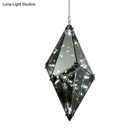 Smoky Grey Glass Gemstone Down Lighting Pendant In Post-Modern Style