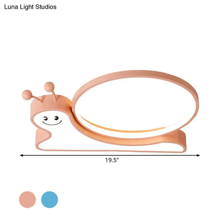 Snail Design Led Flush Light Fixture - Acrylic Cartoon Lamp In Warm/White (Pink/Blue)