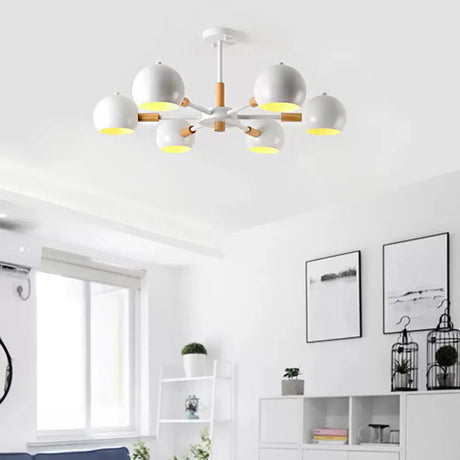 Snowflake Pendant Light: Kindergarten Nordic Chandelier With Orb Shade And 6-Bulb Metal Design White
