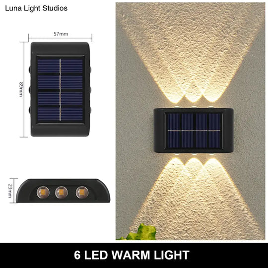 Solar Wall Lamp Outdoor Waterproof Up And Down Luminous Lighting 6Led Warm Lamps