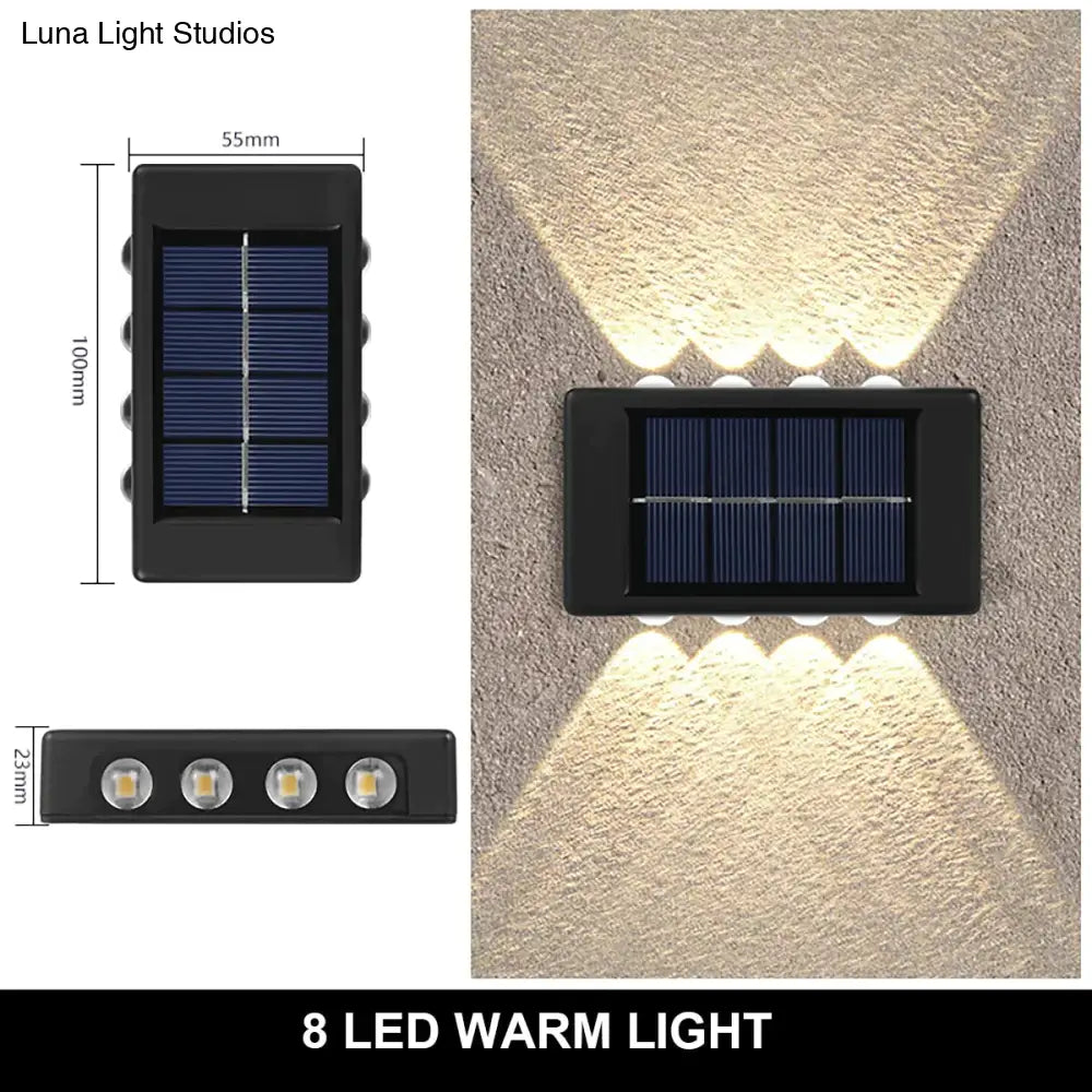 Solar Wall Lamp Outdoor Waterproof Up And Down Luminous Lighting 8Led Warm Lamps