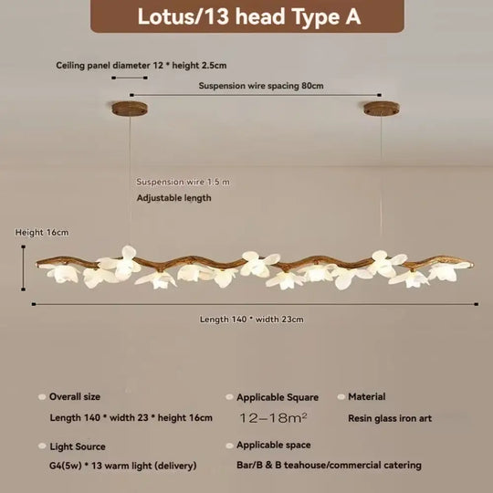 Solora Lotus Branch LED Chandelier – Modern Artistic Lighting 13 head 140cm / White light