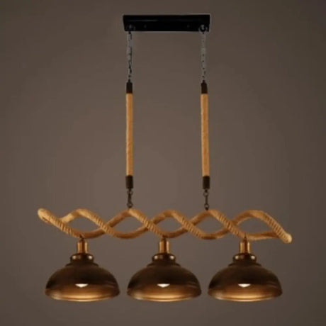 Sophie’s Rustic 3-Light Island Pendant With Beige Hemp Rope Shade For Restaurant Suspension Light