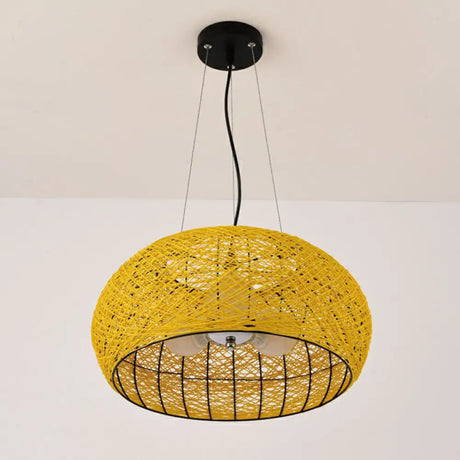 South-East Asian Rattan Curved Drum Ceiling Chandelier With 3 Heads - Lighting Fixture Golden