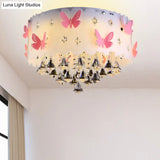 Sparkling Pink Butterfly Ceiling Lamp For Girls’ Bedroom - Decorative Flush Mount With Glittering