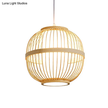 Spherical Bamboo Ceiling Lamp - Tea Room Pendant Light With 1 Bulb