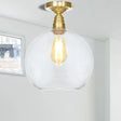 Spherical Brass Industrial Semi Flush Light: Clear/Amber Glass Ceiling Mount 8’/10’/12’ Wide