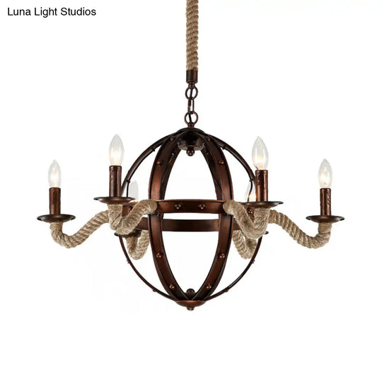 Antique Metal Chandelier Light Fixture: Black/Rust Finish Sphere Design Multi Farmhouse Hanging Lamp