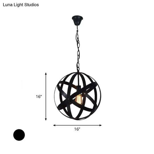 Industrial Black Metallic Pendant Lamp With Wire Guard 1 Light Spherical Hanging Ceiling For Living