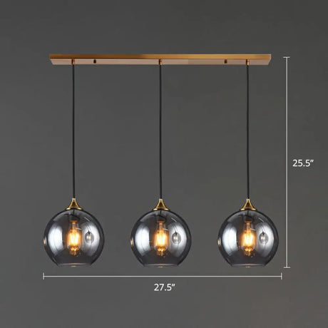 Spherical Multi-Glass Ceiling Lamp With 3 Lights For Modern Dining Room Suspension Smoke Gray /