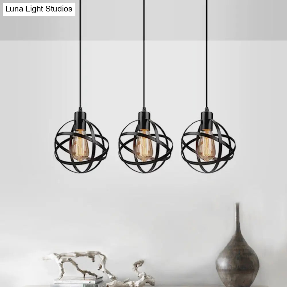 Spherical Pendant Light Fixture - Industrial Black Metal Hanging With Wire Guard Ideal For Dining