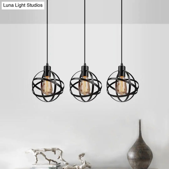 Spherical Pendant Light Fixture - Industrial Black Metal Hanging With Wire Guard Ideal For Dining