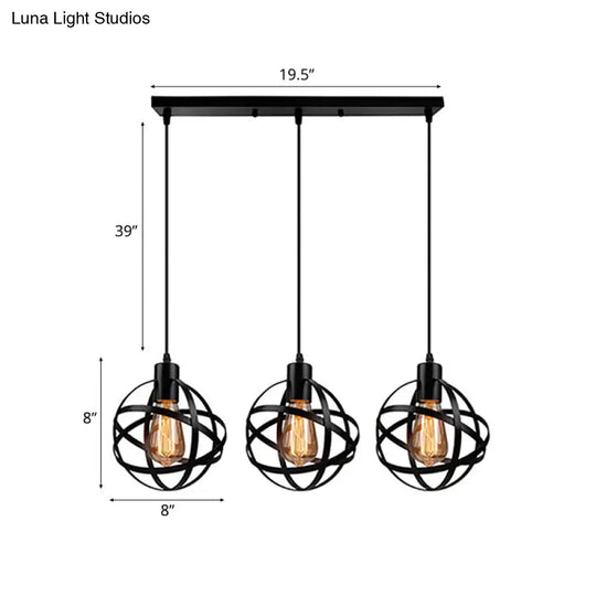 Spherical Pendant Light Fixture - Industrial Black Metal Hanging With Wire Guard Ideal For Dining