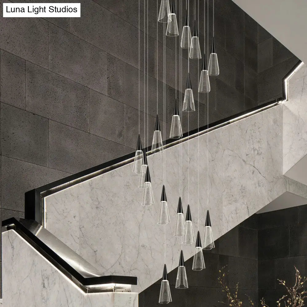 Spiral Conical Pendant Light For Modern Stairwells - Multi-Light Acrylic Hanging Fixture