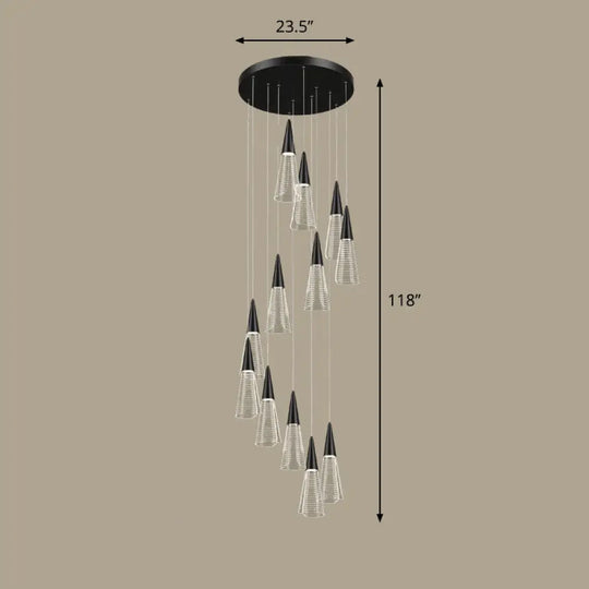 Spiral Conical Pendant Light For Modern Stairwells 12 / Black Warm