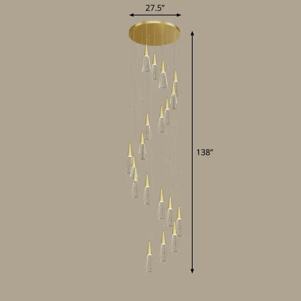 Spiral Conical Pendant Light For Modern Stairwells 19 / Gold White