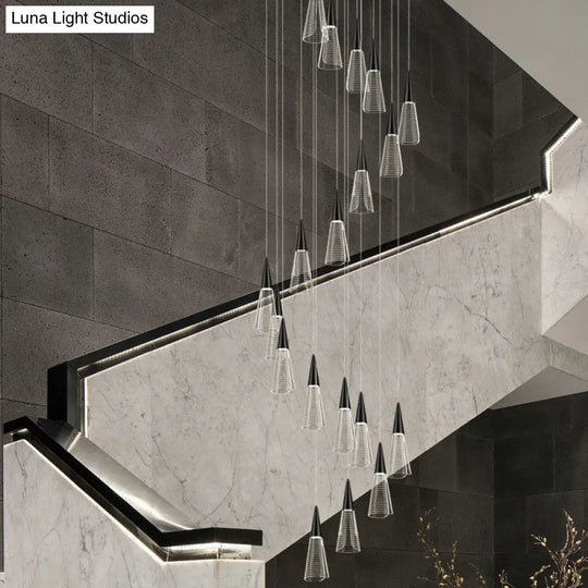 Spiral Conical Pendant Light For Modern Stairwells