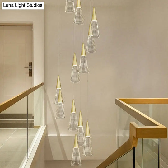 Spiral Conical Pendant Light For Modern Stairwells