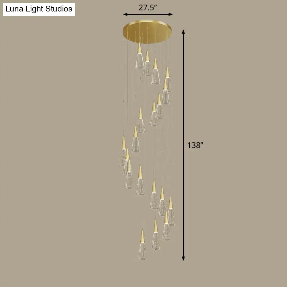 Spiral Conical Pendant Light For Modern Stairwells - Multi-Light Acrylic Hanging Fixture 19 / Gold